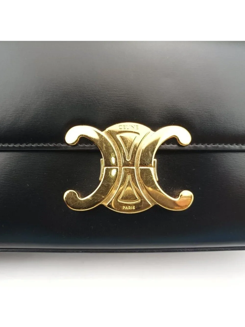 Celine Teen Triomphe Black Leather Shoulder Bag